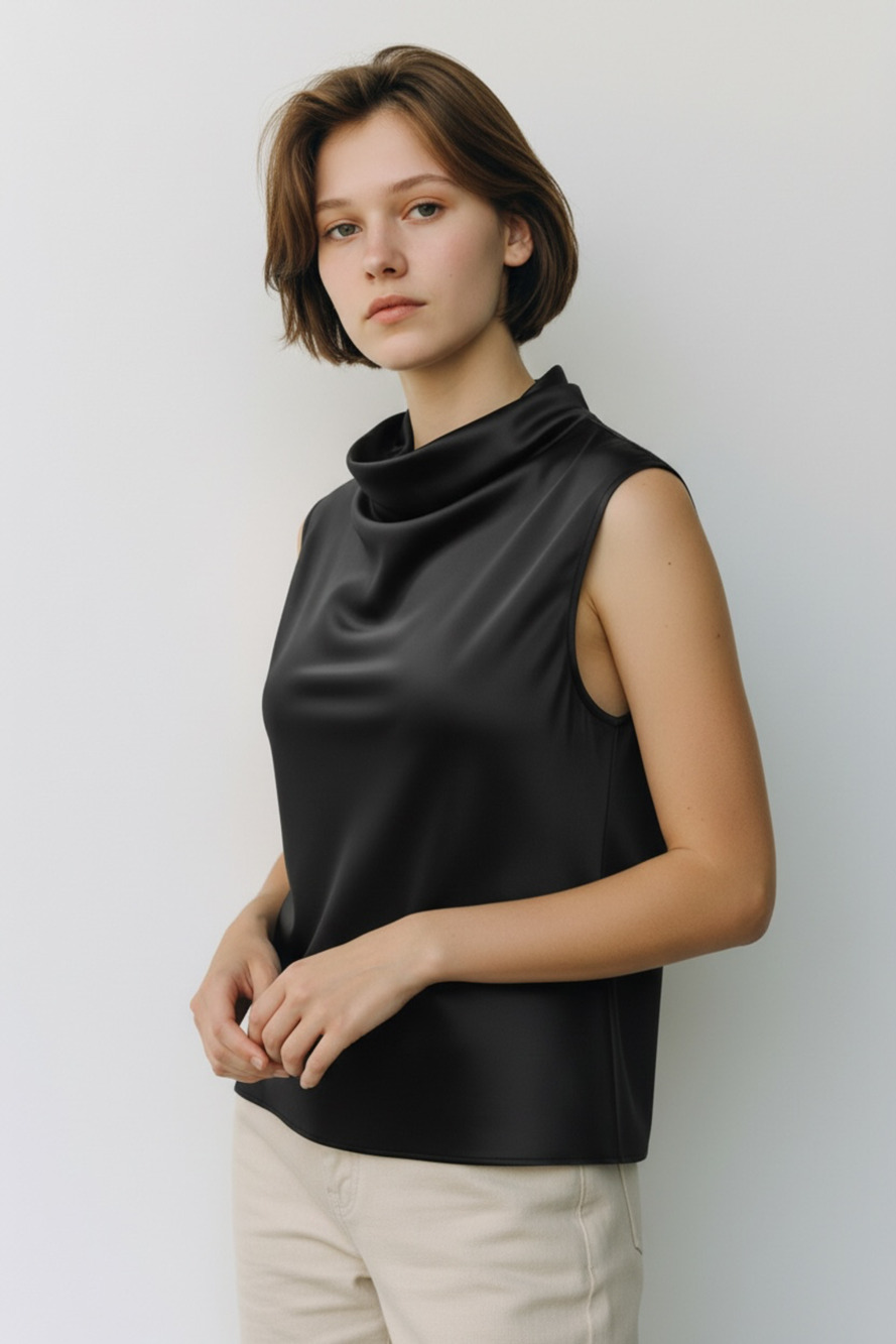 NWT Sanctuary Black Satin Cowl Neck Sleeveless Top XXS